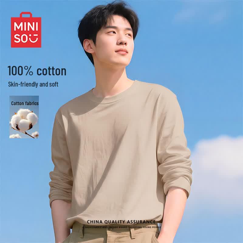 MINISO Men's Pure Cotton Long-Sleeve Round Neck T-Shirt