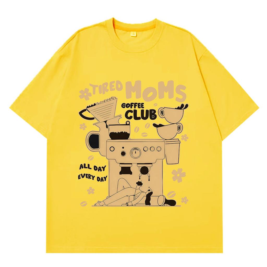 Tired Moms Coffee Club Funny Retro Coffee Lover Graphic Tshirt Unisex Unisex Fashion Tshirt Summer Cotton Hiphop Loose Tshirts