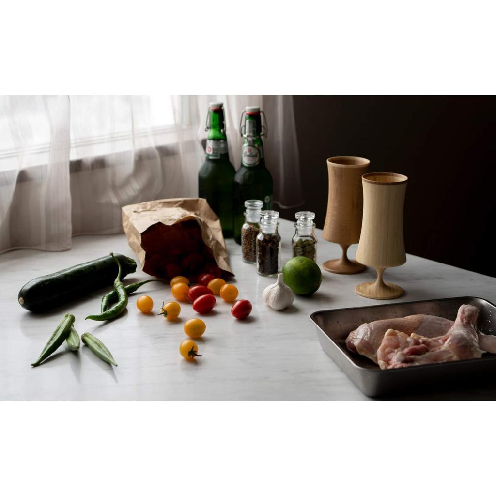 RIVERET Vessel Night Beer Glasses, Large, 250ml, Pair, Bamboo, Dishwasher Safe, White/Brown, RV-128WB