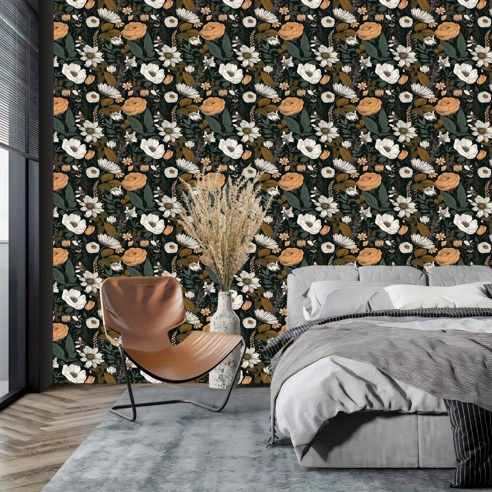 1roll Self-Adhesive Floral Wallpaper Vintage Peel and Stick Contact Paper Removable Roses Waterproof Wall and Tile Decor for Cabinet Bedroom