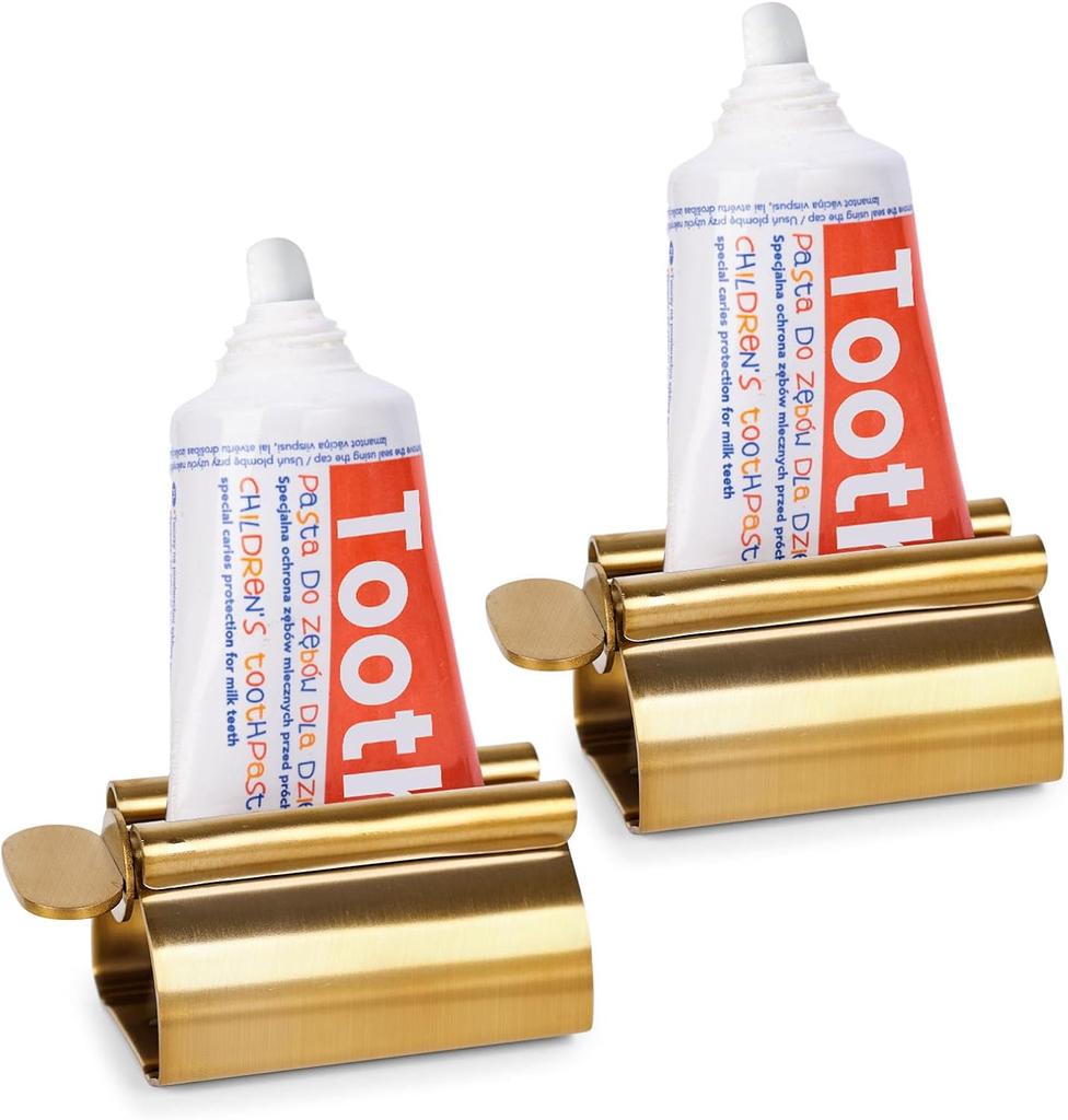 Toothpaste Tube Squeezer Dispenser, 2PCS Toothpaste Roller Squeezer Tool Metal Tooth Paste Holder for Bathroom, Silver