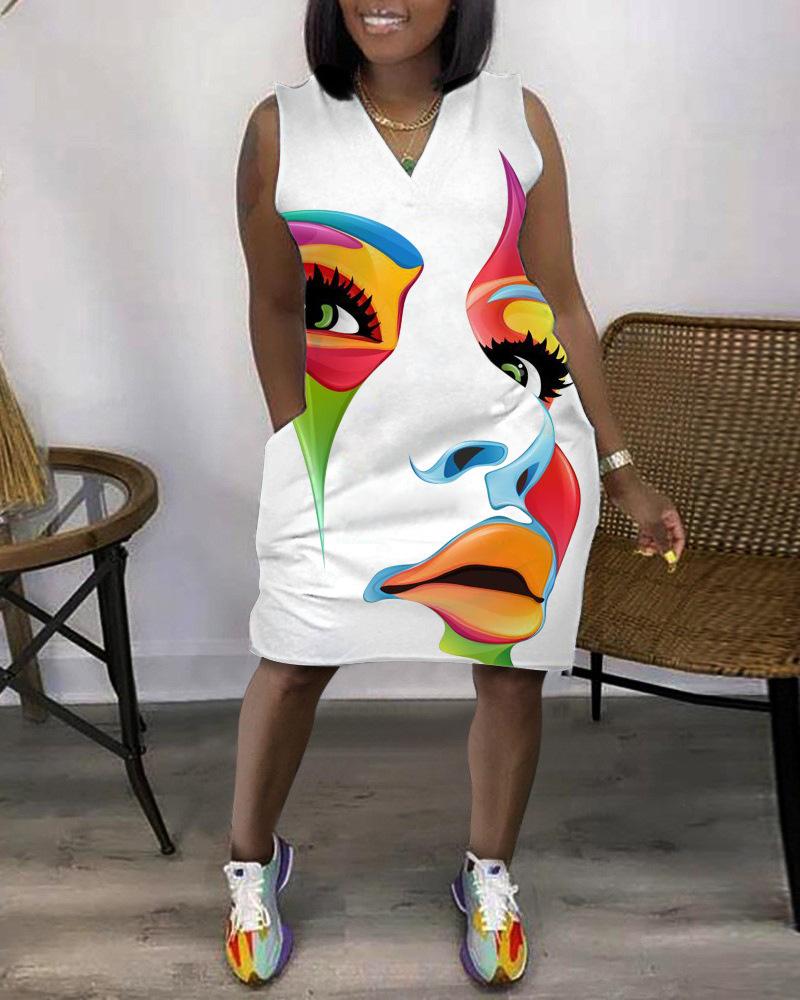 Foreign Trade Cross-border 2026 New Cross-border 3D Printing Outdoor Fashion Casual Loose Large Size Women's V-Neck Sleeveless