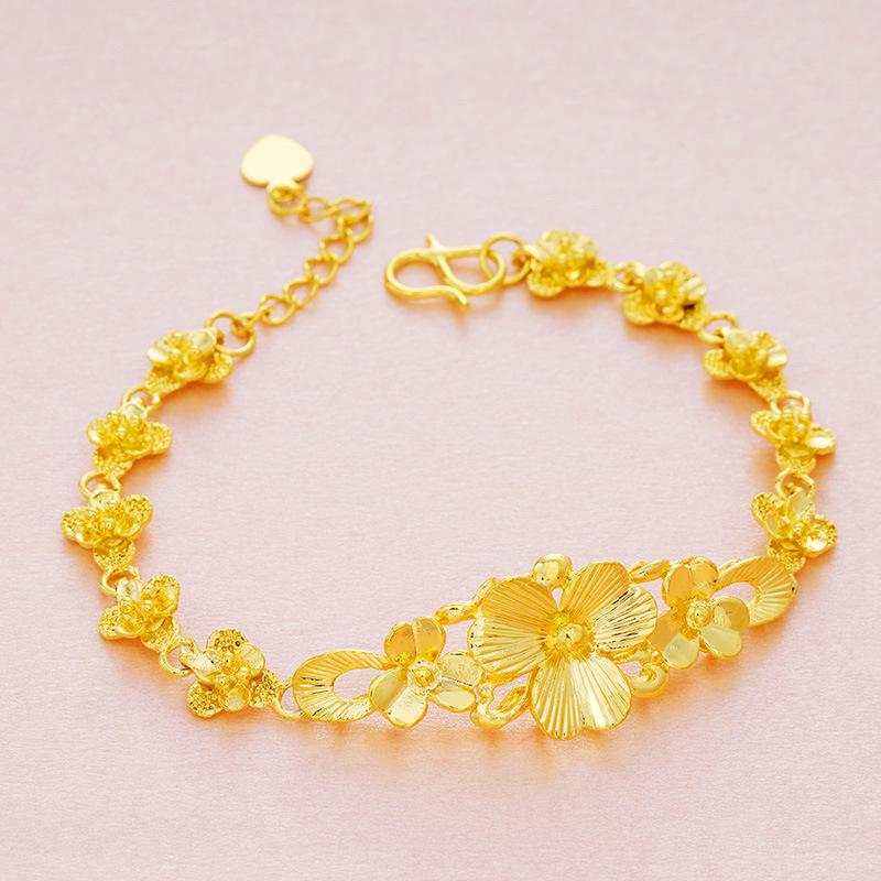 Sand Gold Brass Gold Flower Bracelet Jewelry Vietnamese Sand Gold Plated 24k Gold Bracelet for Women
