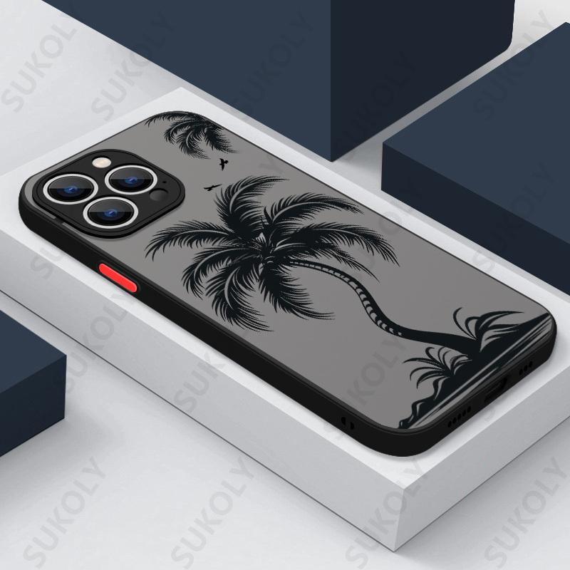 Coconut Tree Case For iPhone 17 15 14 Pro Max Coque iPhone 11 12 13 16 Pro Max Air Luxury Hybrid TPU+PC Hard Back Cover Fundas