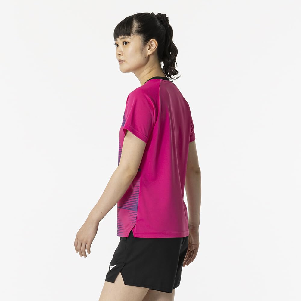 Game Fuchsia Size Short Dynamotion Officially Approved by the Japan Badminton Association Women's Tennis/Badminton Shirt, Pink, M, 62JAB203, Sleeve,