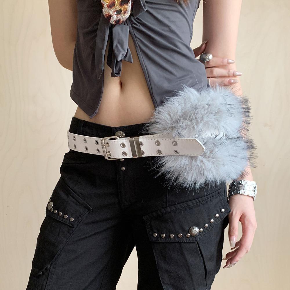 

Faux Fur Furry Waistband Rivet Plush Belt Fashion Leather Fur Belt Female/Girls белый