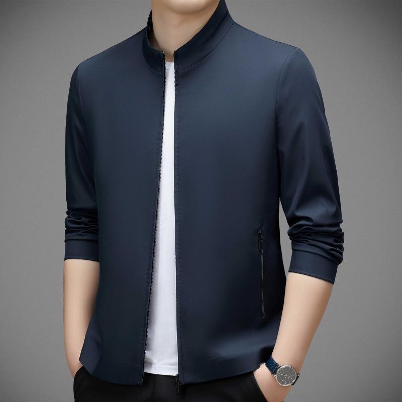 

Весенне-осенняя куртка из шелка Mulberry для мужчин среднего и пожилого возраста, повседневная, свободная, с воротником-стойкой, тонкая мужская куртка 195