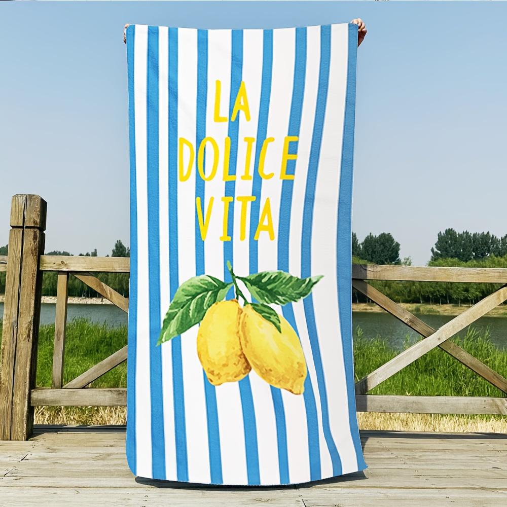 1 st Jumbo Extra Dik Strandlaken, Blauw Wit Citroen, Ideaal voor Strand Reizen Picknick Kamperen Badkamer Warmwaterbronnen Zwemmen W40*H60(CM)