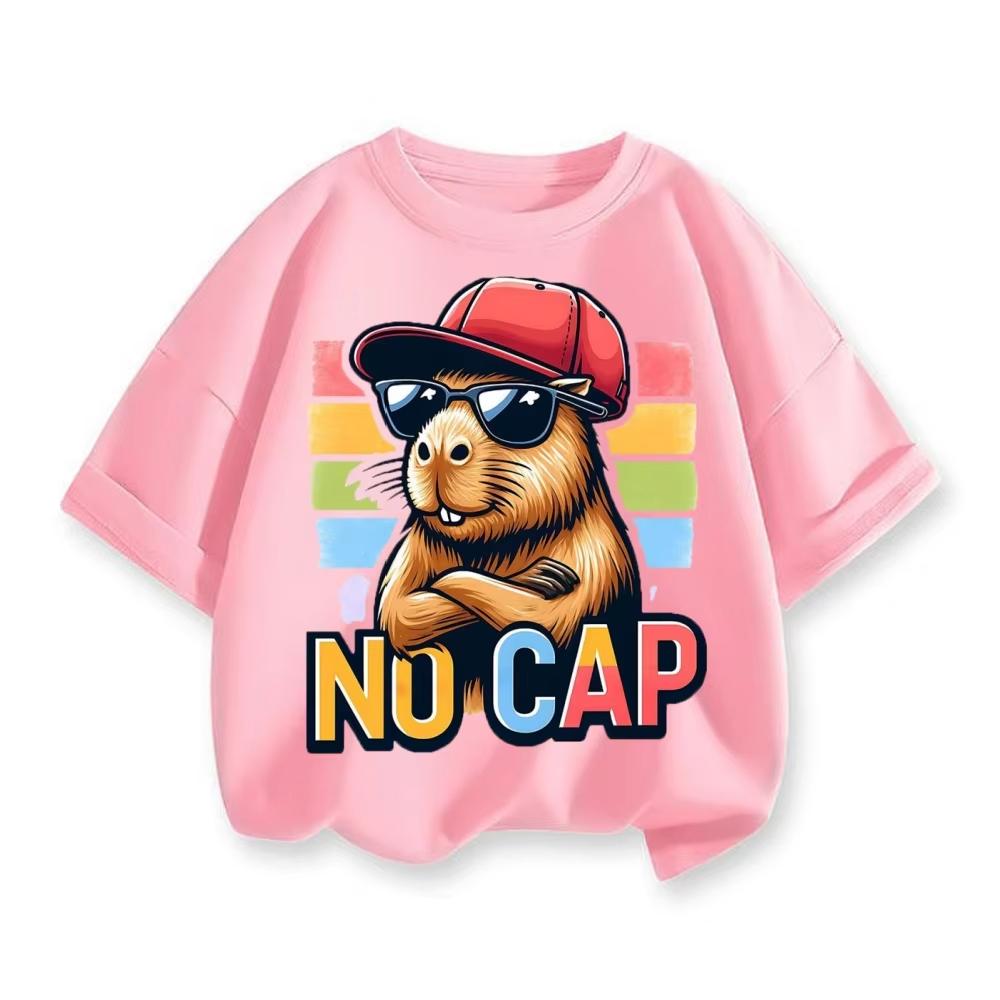 

2026 Новая летняя футболка с коротким рукавом и принтом капибары и дельфина для мальчика и девочки, детская, с круглым вырезом, свободный топ 100