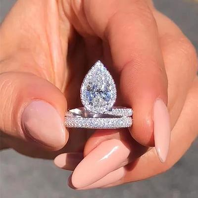 Bagues Tendance de Luxe en Cristal de Zircon Cubique en Forme de Poire pour Femmes Magnifiques Accessoires Alliance de Fiançailles Mariage Bijoux Bling