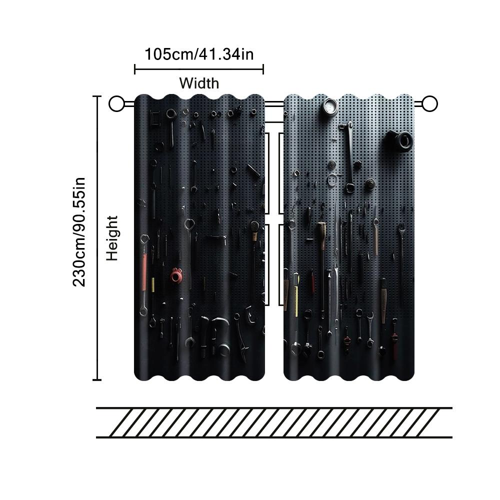 2 Pcs, Filtering Curtains (excluding Rods, Non-movable, Without Batteries) Workshop Tools Garagebackgroundsuitable for Use In