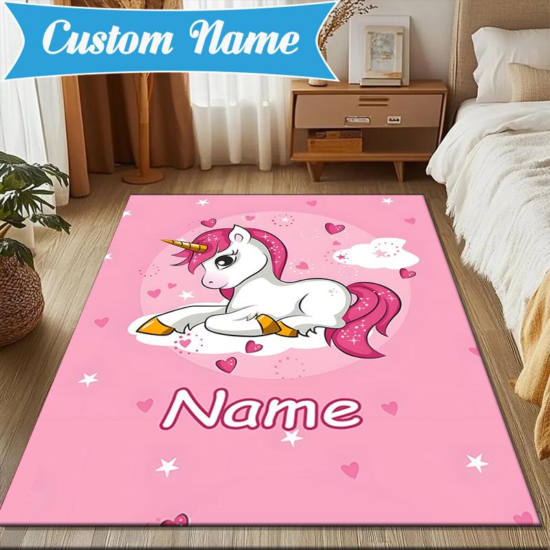 Custom Name Unicorn Dreams Art Rug for Living Room, Game Rooms, Office, Bedroom, Floor Mat Playful Design, fan gifts Christmas decor