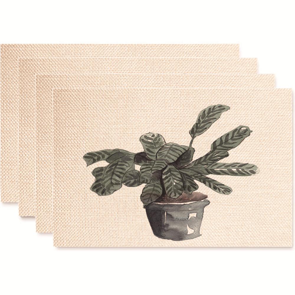 Monstera Design Linen Placemat Heat Resistant Dining Table Mats for Plant Lovers Horticultural Theme Tableware Mats Daily Use