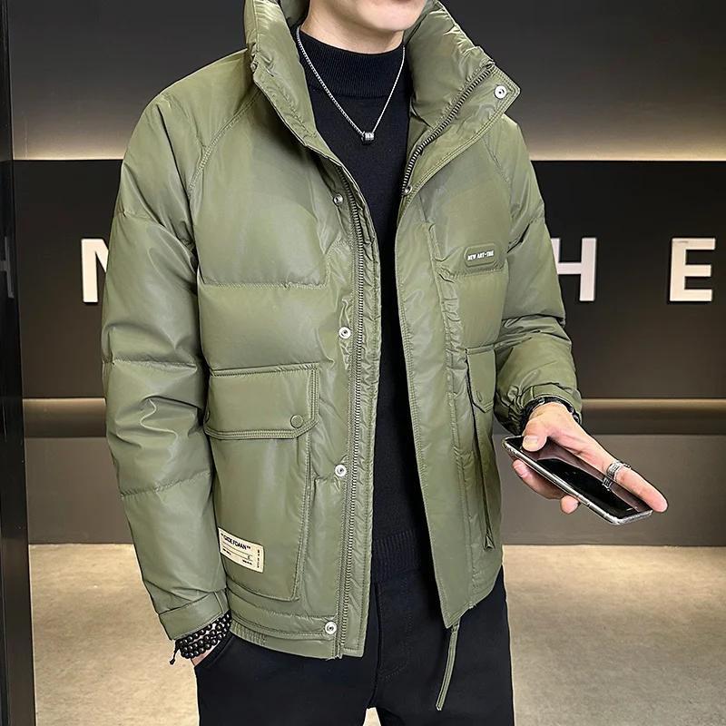 

Мужские зимние парки Модная повседневная универсальная куртка свободного кроя Трендовое пуховое пальто Сверху Мужское пальто с воротником-стойкой из пуха белой утки 4XL зелёный