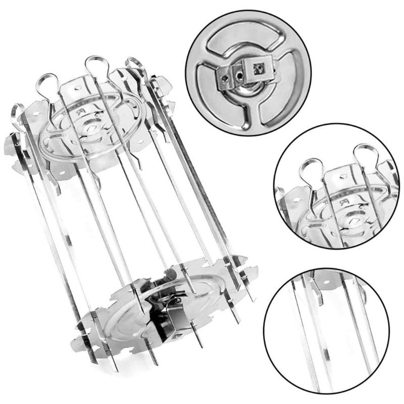 Rotating Grill Basket Stainless Steel Rotating Grill Skewer BBQ Grilling Cage Barbecue Skewer Roasting Rack Kitchen Cage