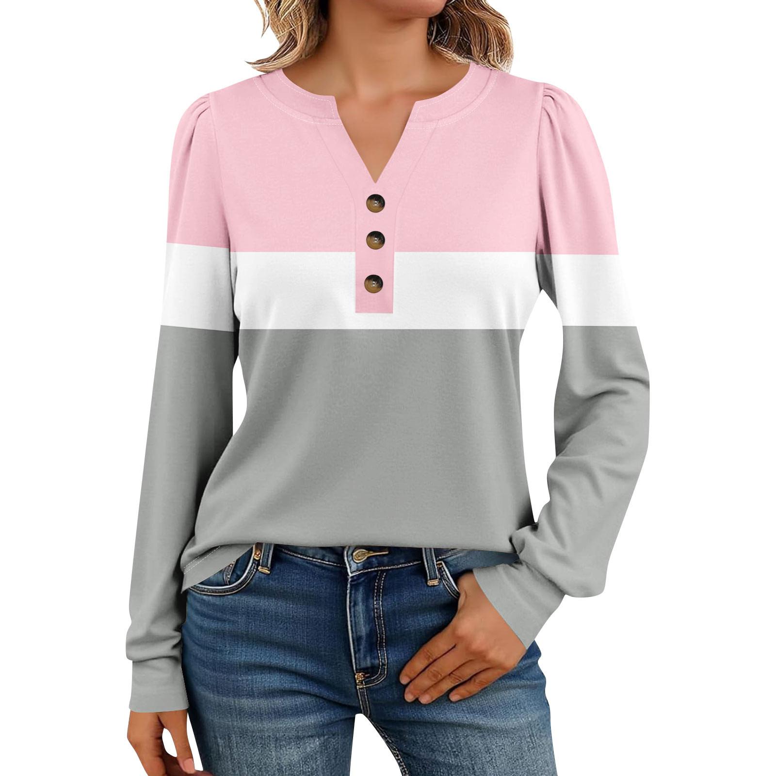 

Women s Long Sleeve Shirts Henely Casual Tops Trendy Blouses Cute T-Shirts XXL рожевий