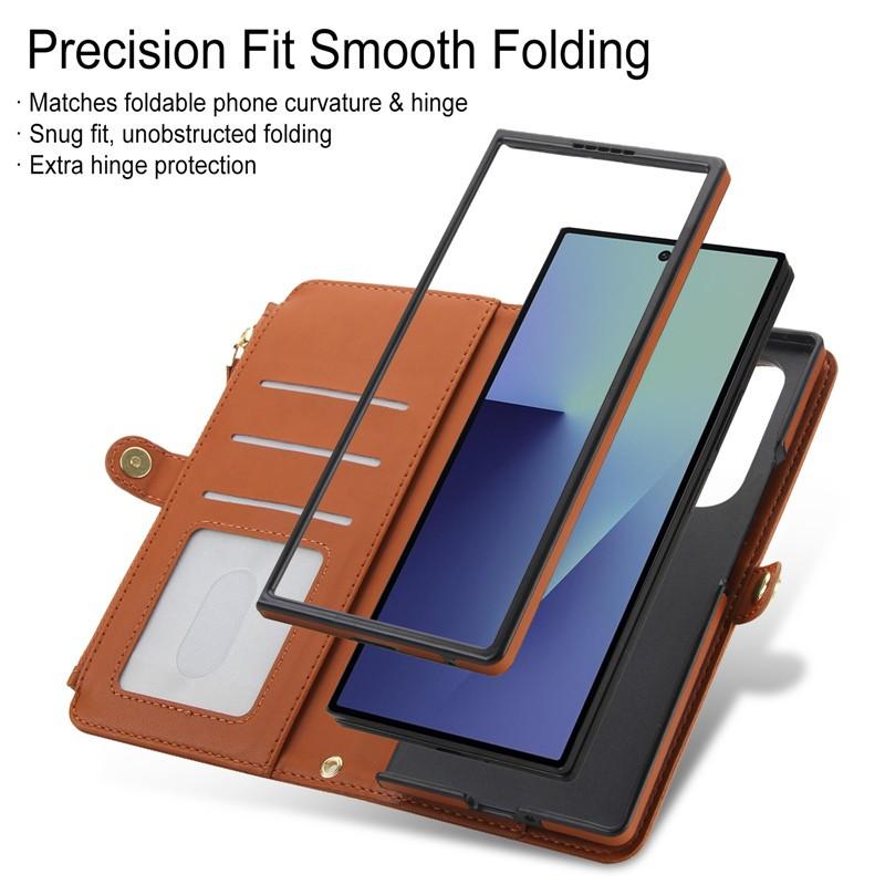 2 in 1 Removable Zipper Wallet Crossbody Case For Samsung Galaxy Z Fold 7 Z Fold 6 5 4 3 Magnetic Charging Luxury Leather Cover