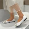 Classic Flats for Women Summer Casual Leather Slip On Pointed Toe Fashion Shoes for Women Solid Metal Decoration Casual Shoes