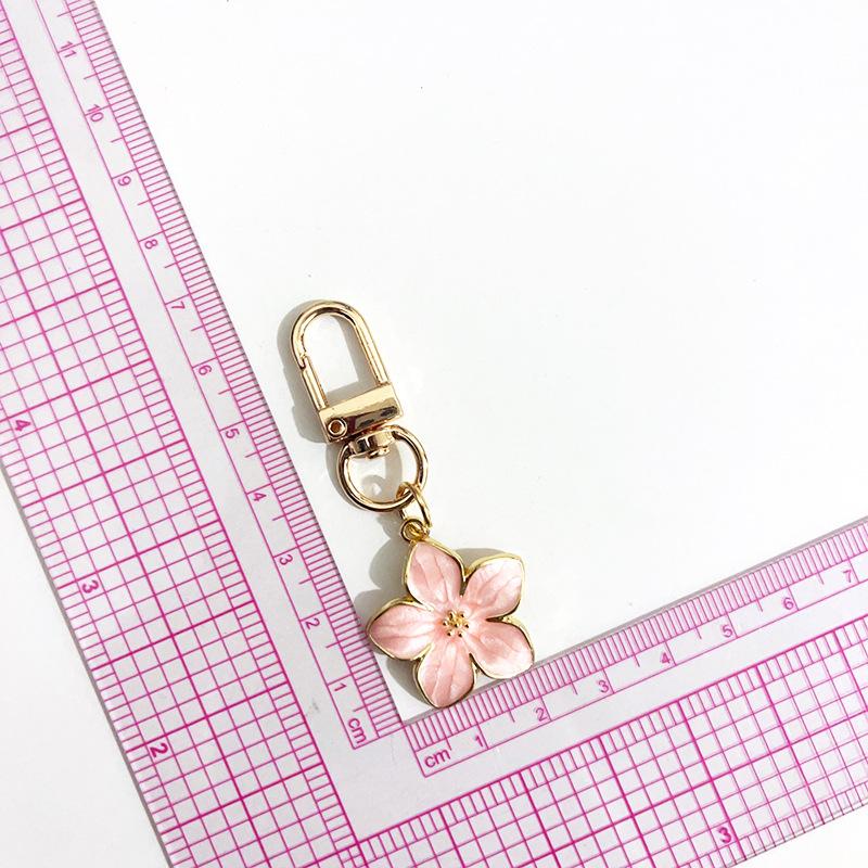 Lovely Sakura Flower Keychain Charm Enamel Pink White Black Women Bag Charms Key Ring Accessories