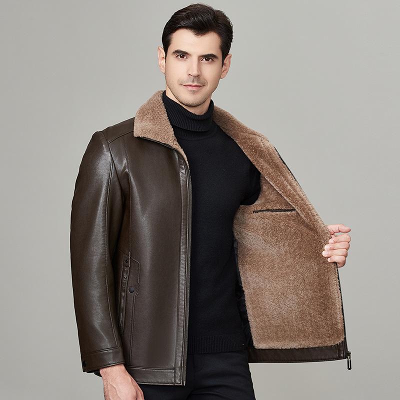 Куртка из натуральной кожи мужская куртка из овчины с интегрированным мехом для папы — фото 6
