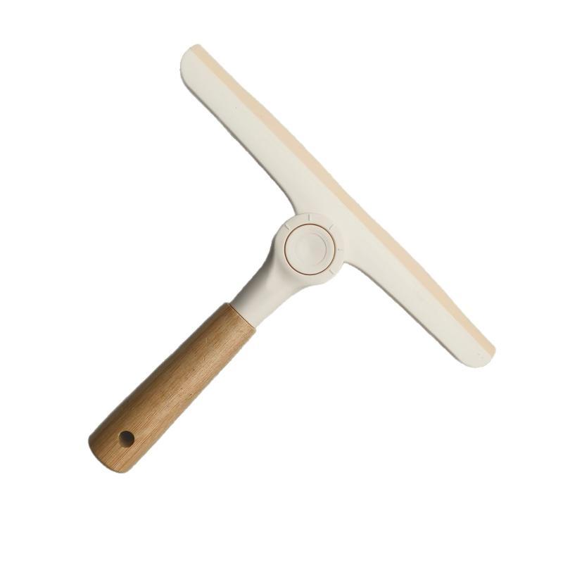 Rotating Soft Silicone Window Squeegee Non Scratch Glass Wiper with Natural Wooden Handle for Shower Door Car Detailing