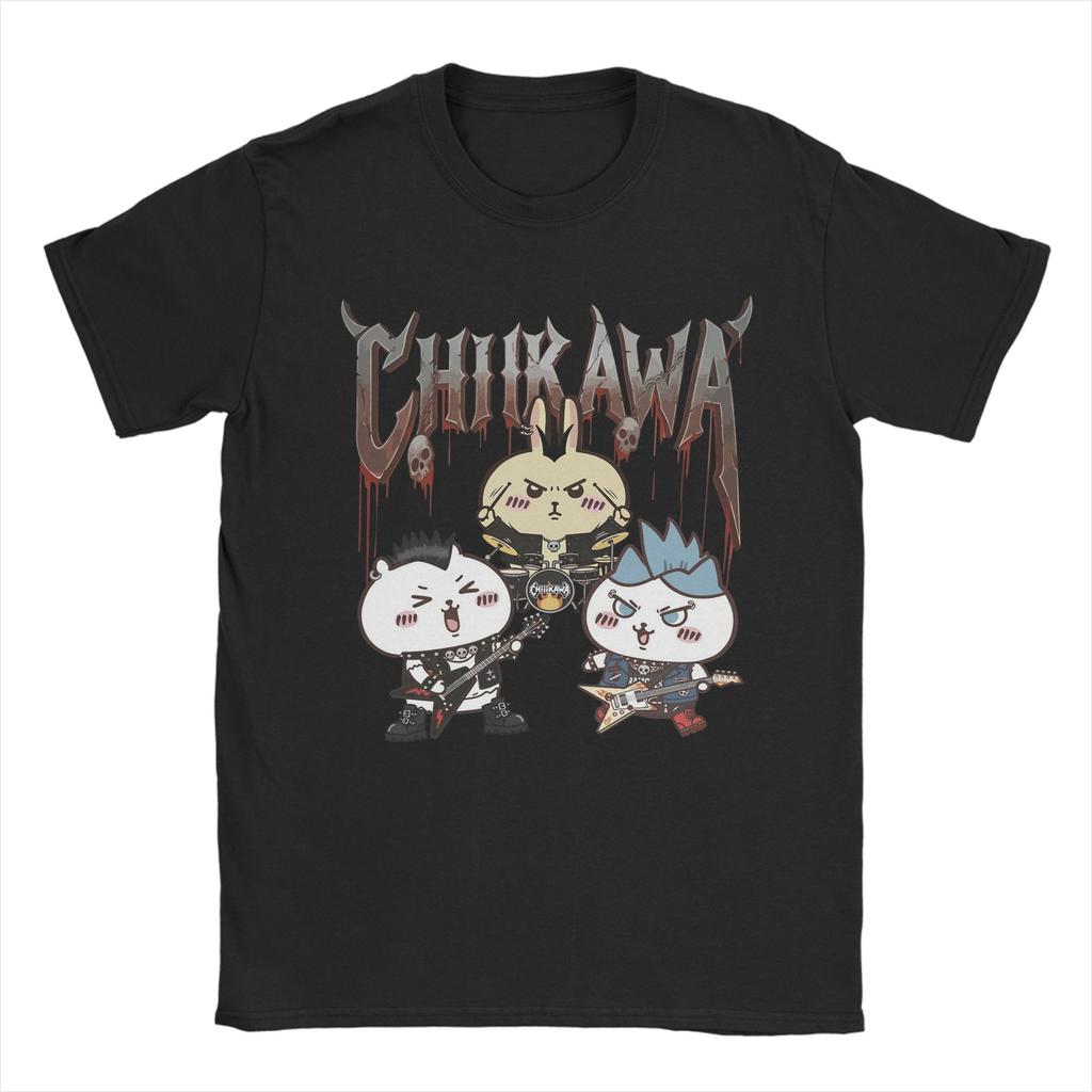 Chiikawas rock band TShirt for Unisex Vintage Cotton Tees Round Neck Short Sleeve T Shirts Gift Clothing