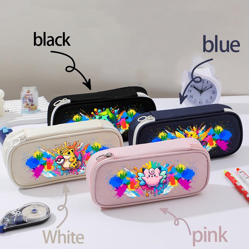 Multi-layer Student Pencil Bag Pencil Storage Box Oxford Cloth for Poke Mones Charizard Bulbasaur Blue Black White pink Gift
