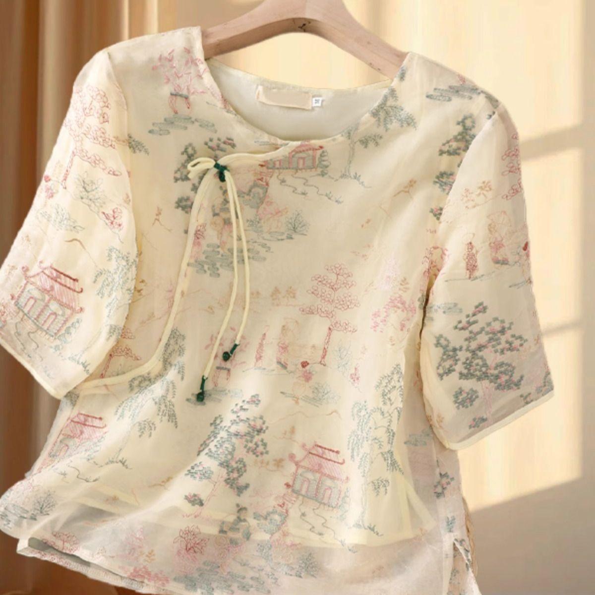 

Премиальная трендовая свободная вышитая рубашка лето новая ретро красивая темпераментная топ-рубашка 3XL (recommended 138-75kg)