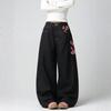 Vintage Americana Embroidered Wide-Leg Denim Jeans Women High-Waisted Relaxed Fit Y2K Streetwear Straight Drag Pants