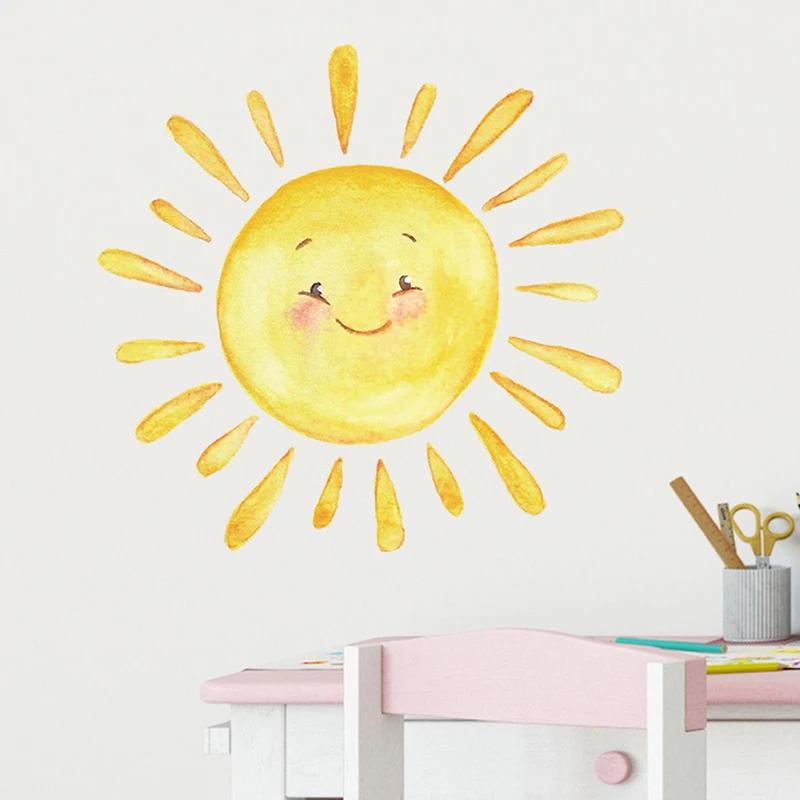Cartoon Painted Rainbow Sun Wall Stickers for Children Nursery Bedroom Porch Home Wall Background Decorative Kid Room Decor
