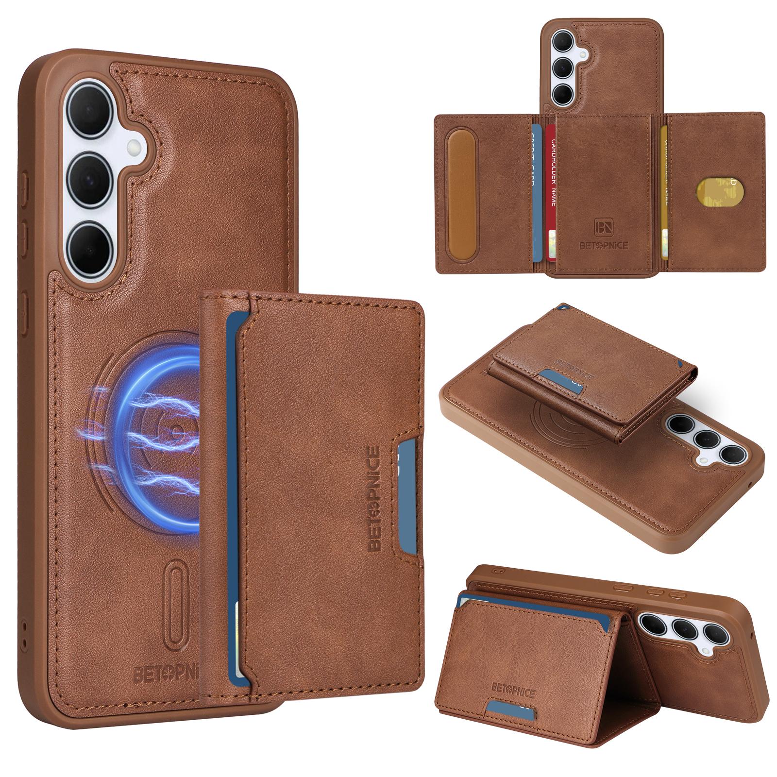 

For Samsung Galaxy A35 5G Magnetic Case BETOPNICE Leather Phone Cover Kickstand with Detachable Card Bag E