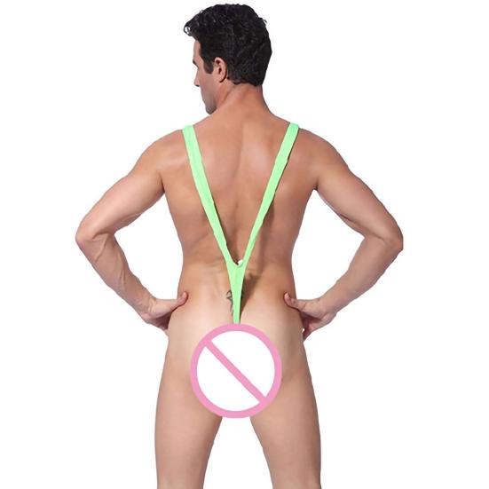 Mankini Solid Color/Leopard Print Stretchy Sexy Men Solid Color Sling Swimsuit for Summer