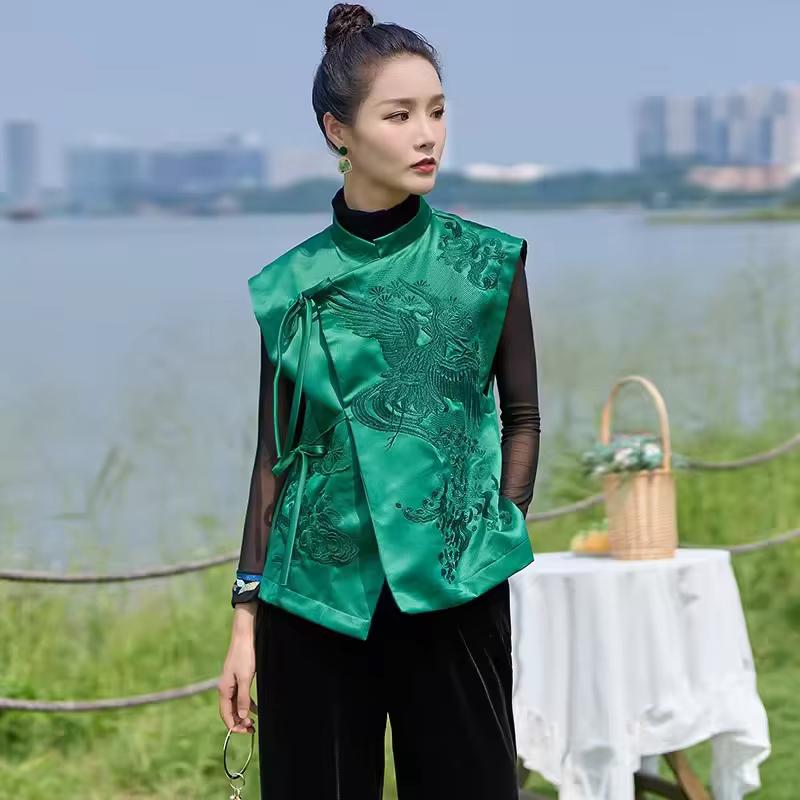Women's Jackets Women Vest Chinese Embroidery Chinese Vest vest Female Design Sense Fashion Vest National Style Buckle Female