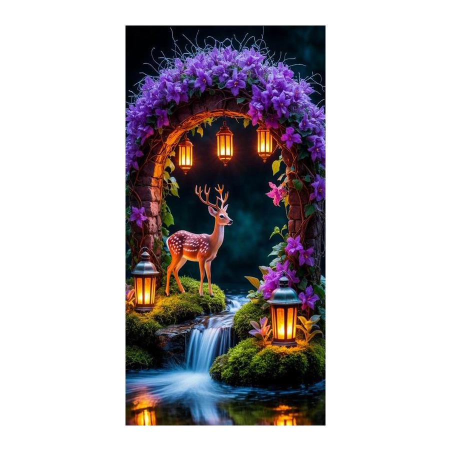 Purple Flowers Lantern Deer Large Size Diamond Painting Diy Full Square Round Drill Rhinestone Embroidery Mosaic Cross Stitch Kits Wall Decor
