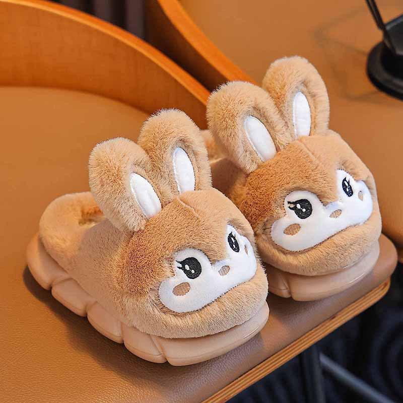 Kids' Winter Indoor Cotton Slippers - Non-Slip, Cute Rabbit Design for Boys & Girls