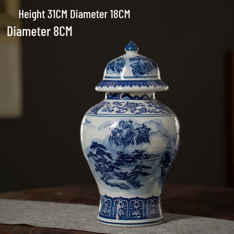 Antique Style Jingdezhen Ceramic Vase with Landscape Painting - Home Display Decoration and Flower Arrangement Porcelain.