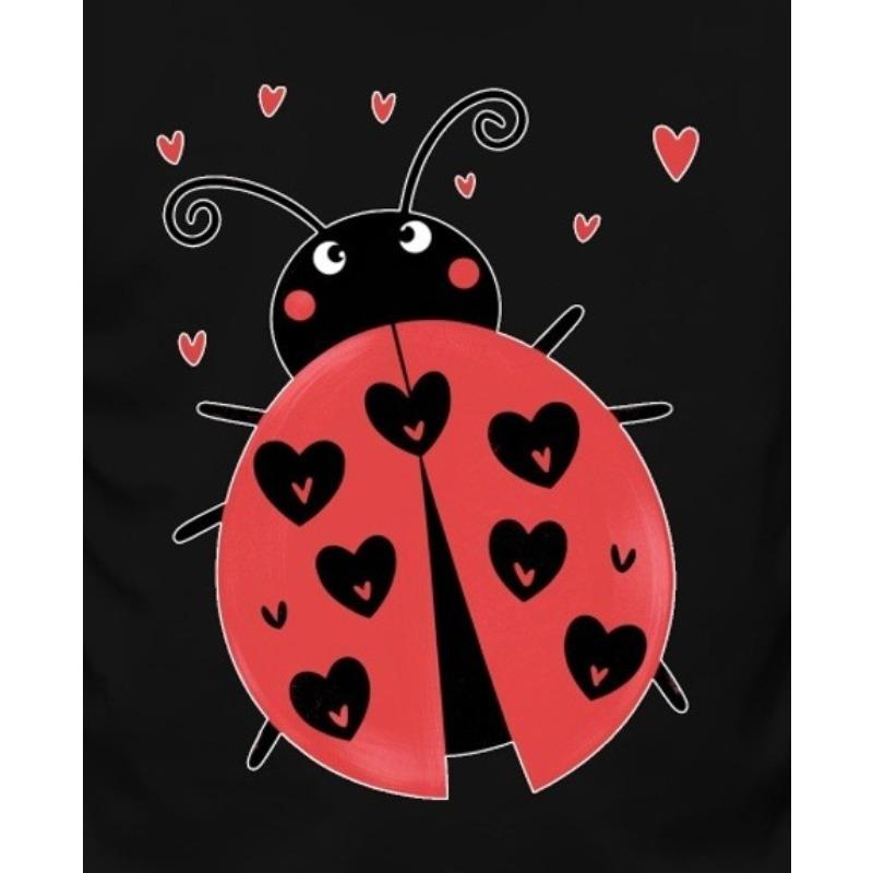 European Size Boys Summer Round Neck Short Sleeved T Shirt with Red Ladybug and Heart Pattern