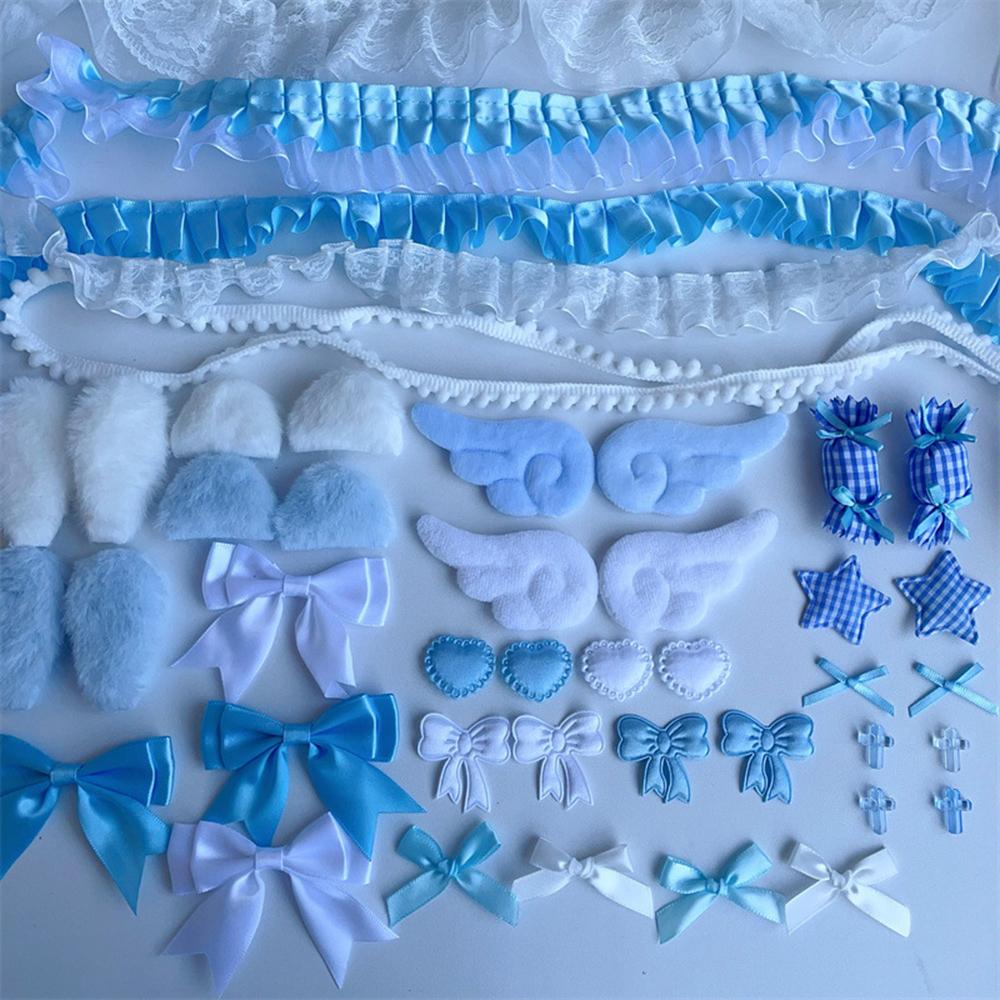 40pcs/set Cartoon Card Cover Decoration Gift DIY Plush Ear Handmade Accessories DIY Pink Blue Wing Bow Heart Ear Material Set