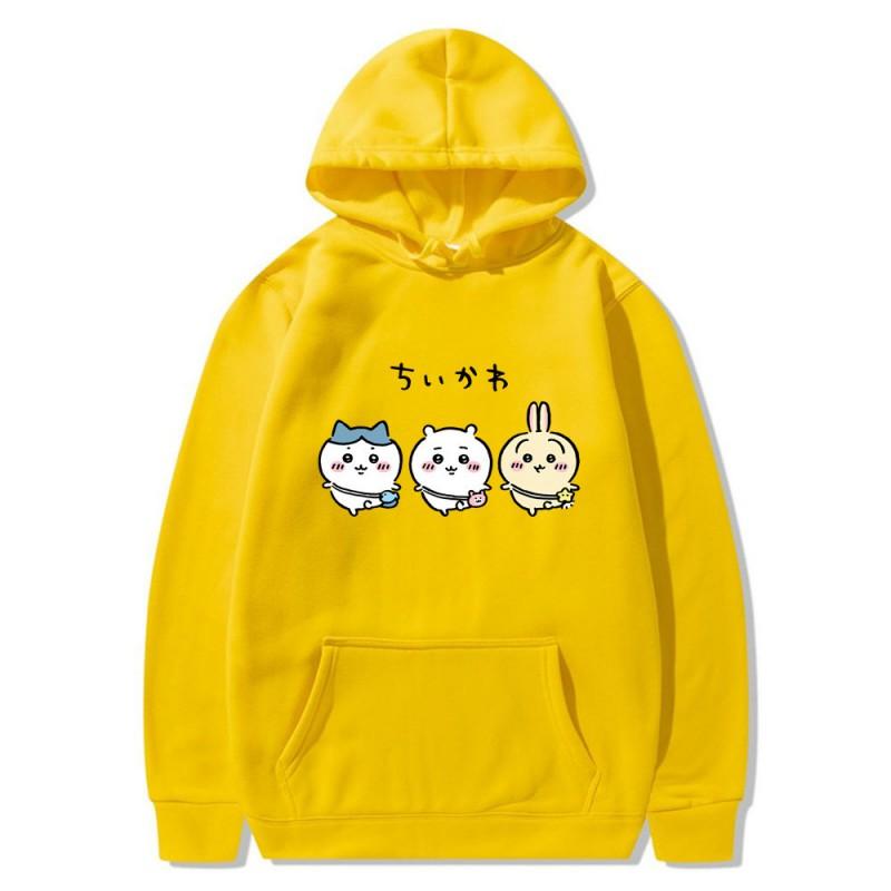 Chiikawa Self-mocking Bear Anime Couple Hoodie Fleece Lined Womens Casual Winter Hooded Sweatshirt