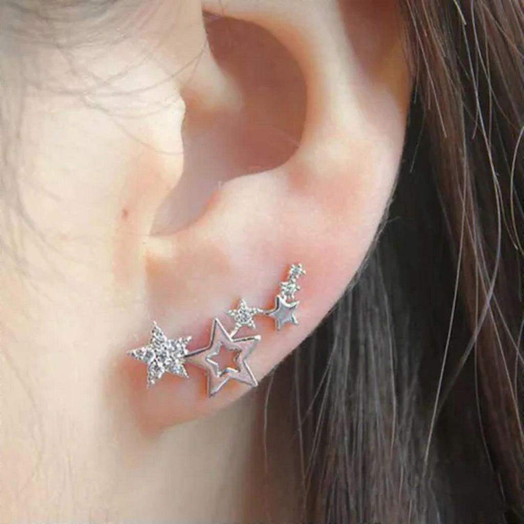 RSAMD 1Pair Simple Stylish Star Women Earring Shiny Exquisite Versatile Female Earrijo-Gold-