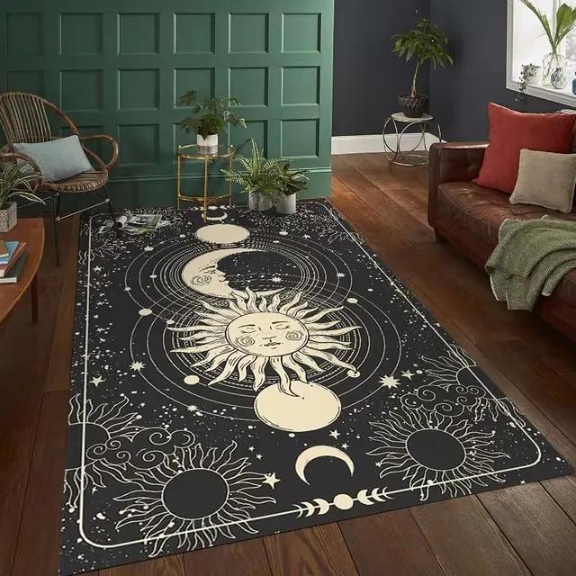 Tapete de Altar de Bruxa Pentagrama Sol Lua Tapete para Sala de Estar Decoração Gótica Tapetes de Área para Mesa de Sofá Capacho Grande Tapete de Chão Antiderrapante
