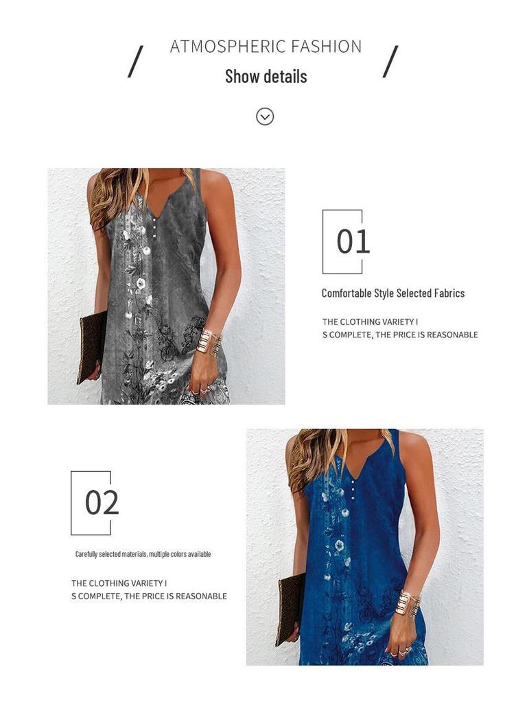 Women's Summer 2025 Slimming V-Neck Sleeveless Print Dress