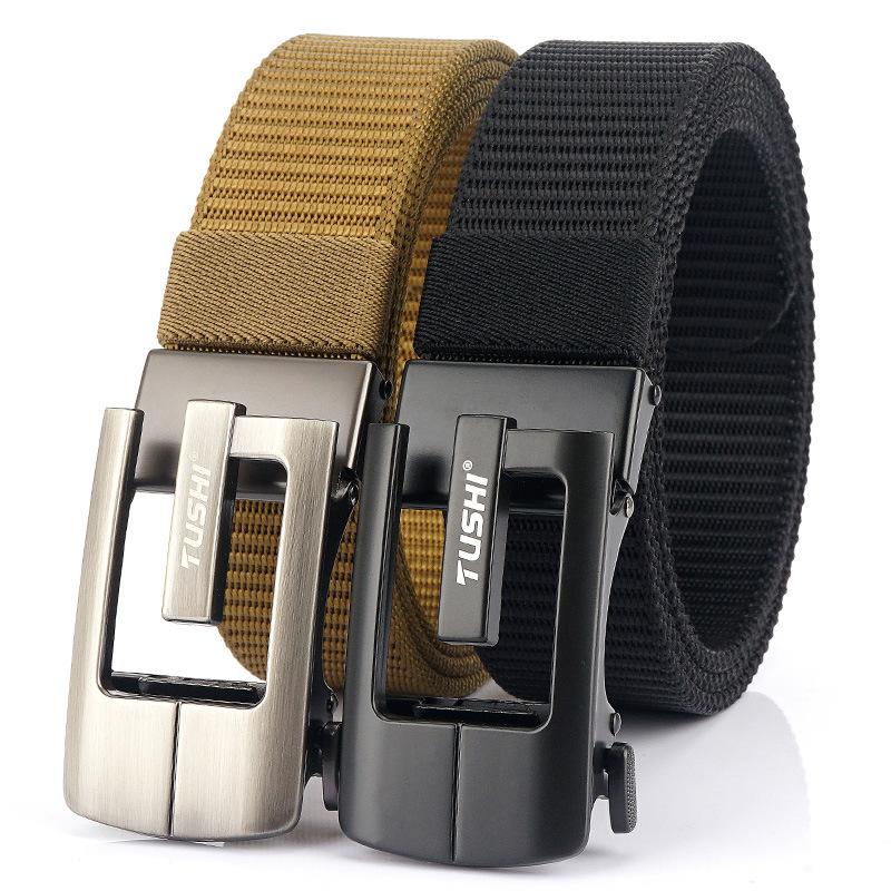 Nový pánský pásek na dojíždění s automatickou přezkou Nylonový pás, univerzální dvouvrstvý silný pás pro venkovní volný čas