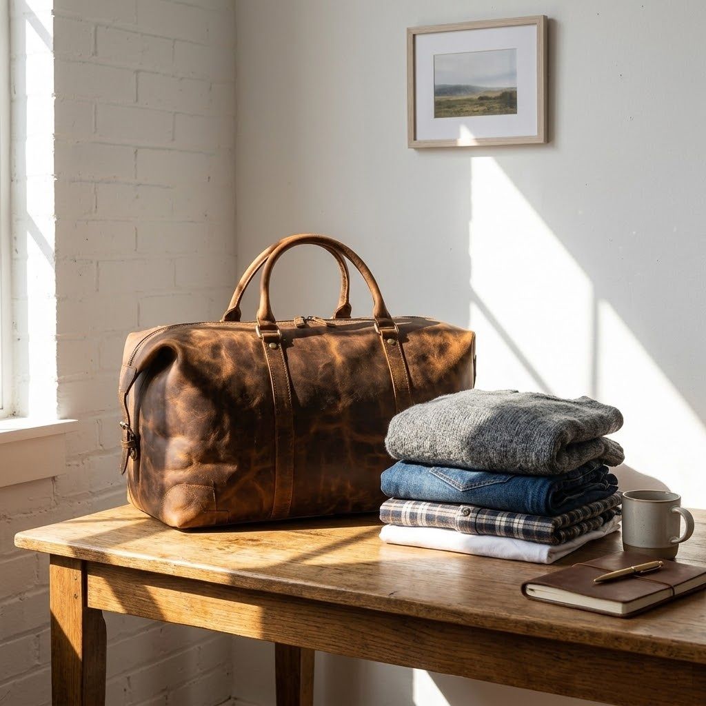 Genuine Leather Travel Duffel Bag Weekend Luggage Buffalo Leather Duffle Bag
