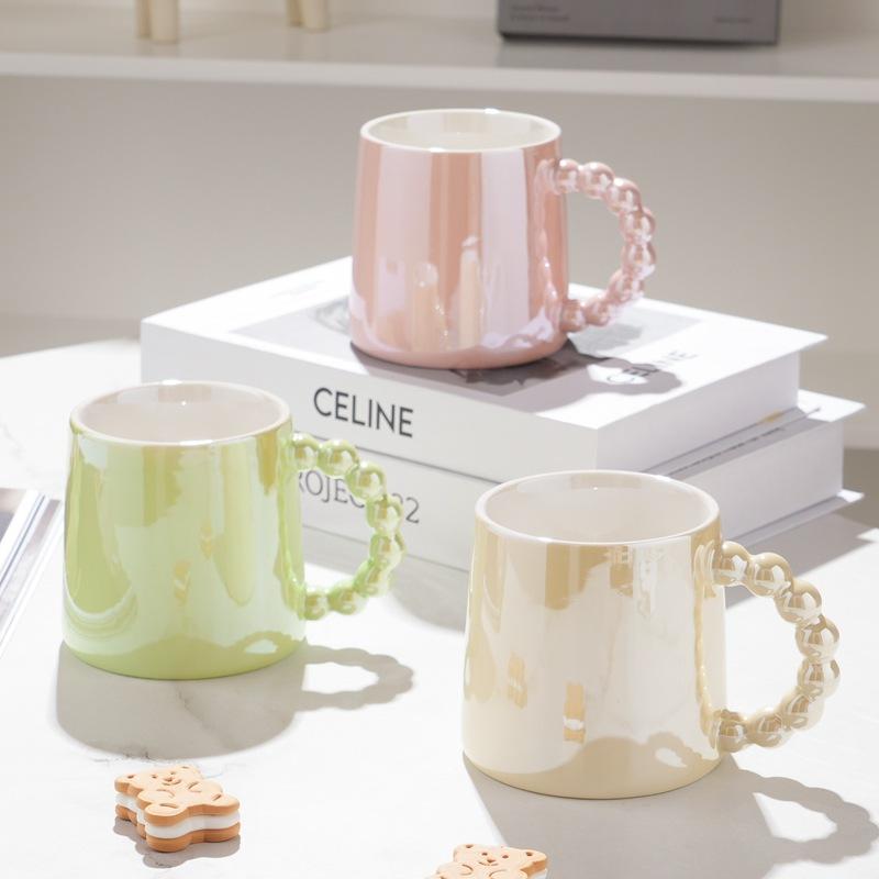 Creative Pearl Handle Milk Mugs Ceramic Coffee Mug Tea Cup Water Cup Birthday Gifts Drinkware Couple Gift