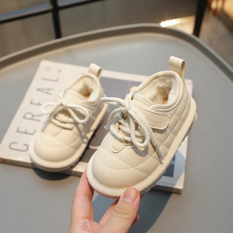 2024 New Girls Flats Fashion Kids Casual Shoes Solid Color Children Platform Loafers Warm Cotton Shoes Soft Breatheable Cute PU