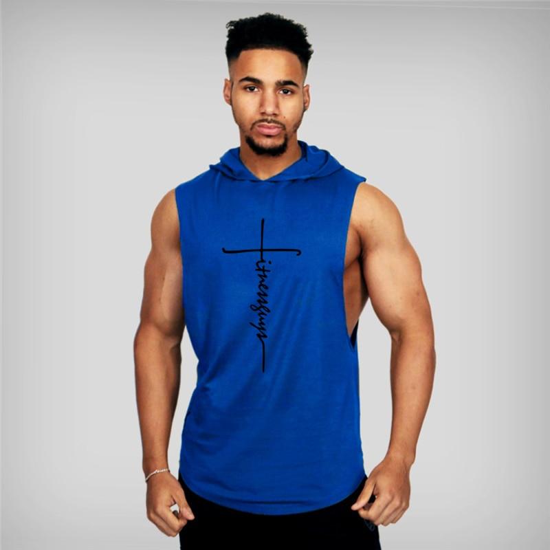 Sommer Fitness Tank Top Männer Lose Mit Kapuze Ärmellose Täglichen Mode Brief Gedruckt
