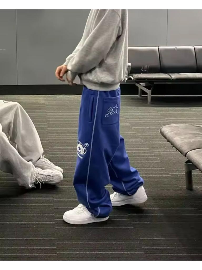 ZYLLO Y2K Casual Pants Mens Womens Harajuku Hip Hop Letter Graphics Embroidered Baggy Pants Joggers Elastic Waist Sweatpants
