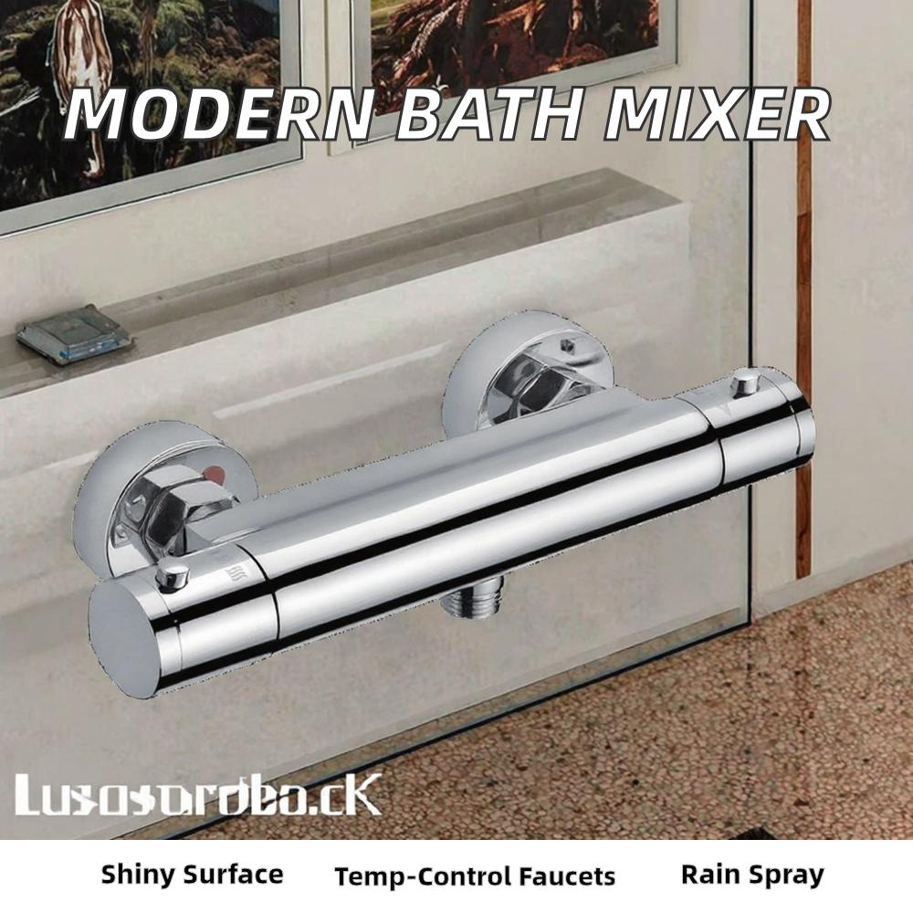 Modern Chrome Thermostatic Ceramic Valve Bath Shower Mixer Faucet Single-Handle Brass Polished Surface Rain Spray for Hotels