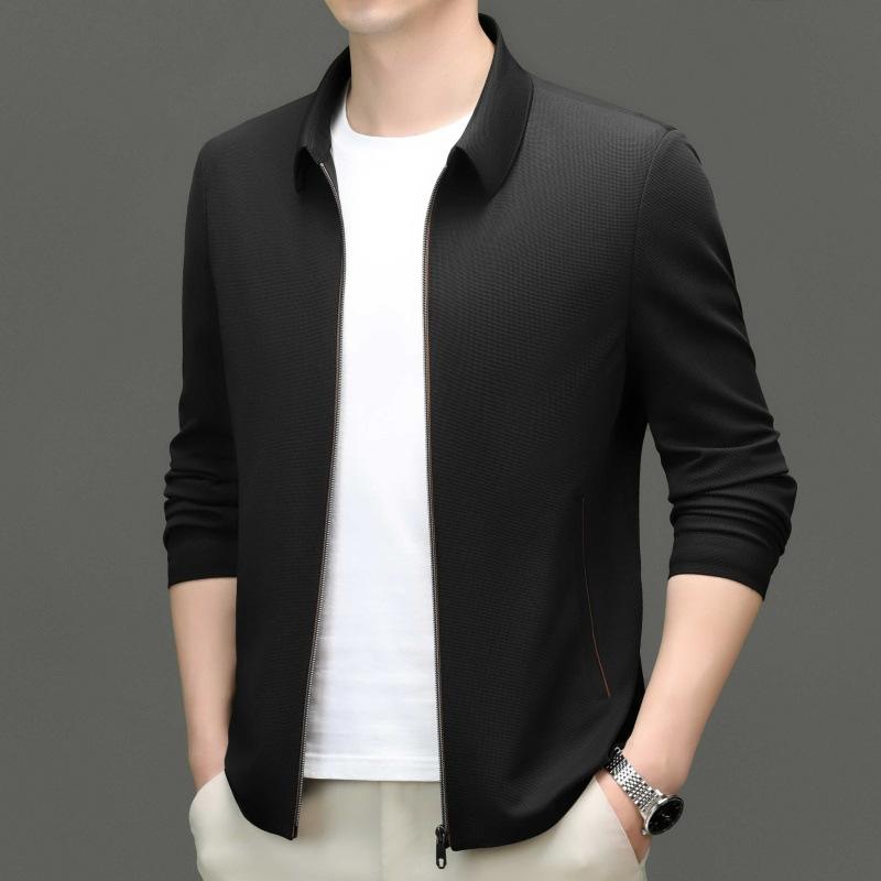 High-end Jacket Men's Spring and Autumn Business Casual Lapel Executive Mulberry Silk Top Men's Middle-aged Dad Wear